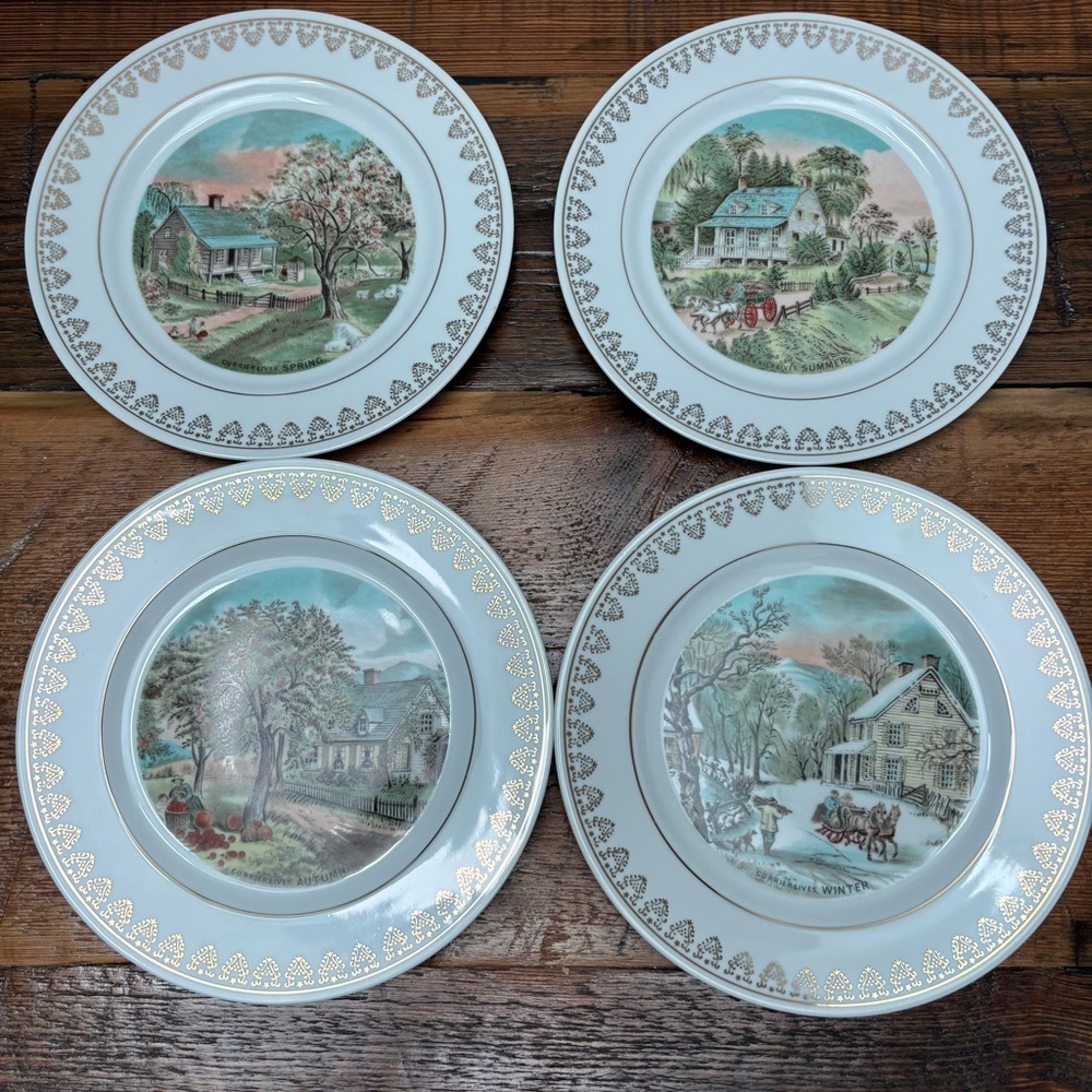 Vintage Courier & Ives “Four Seasons” Collectible Plates Made in Japan